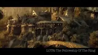 A shot from Lord of the Rings: The Fellowship of the Ring, where a bridge acts as a leading line towards a distant structure.