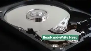 Close-up of the internal components of a Hard Disk Drive (HDD)