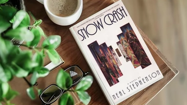 The cover of Neal Stephenson's science fiction novel, Snow Crash, which popularized the term 'metaverse'.