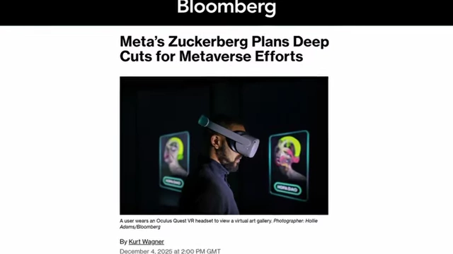 A Bloomberg article discussing Mark Zuckerberg's plans for deep cuts to metaverse efforts.