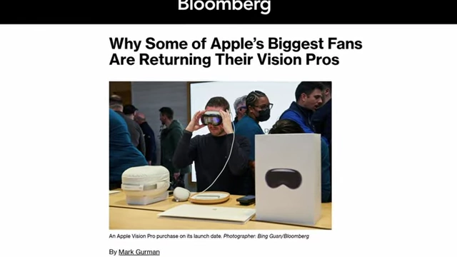 A Bloomberg article explaining why some Apple Vision Pro buyers are returning their headsets.