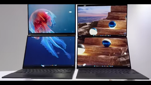 展示华硕 Zenbook DUO 笔记本电脑的独特双屏设计