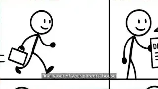 Stick figure leaving home for job hunting