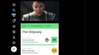A screenshot from Metacritic showing a critic score of 89 for "The Odyssey" but a starkly lower user score of 5.2.