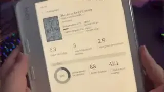 Kobo Libra Color screen showing comprehensive device statistics, including book progress, average minutes per session, and total reading hours