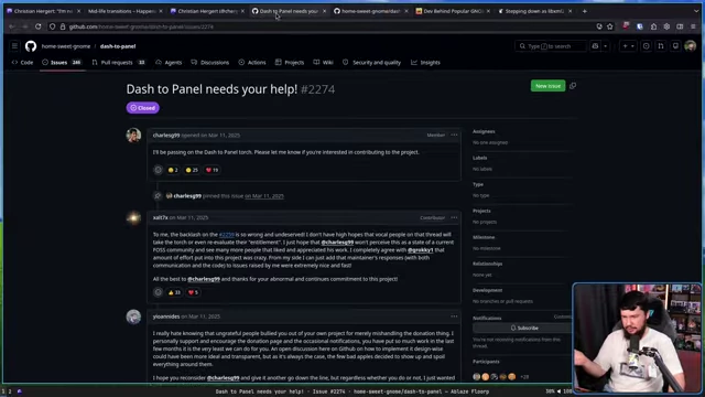 GitHub issue for Dash to Panel, indicating a need for maintainer help