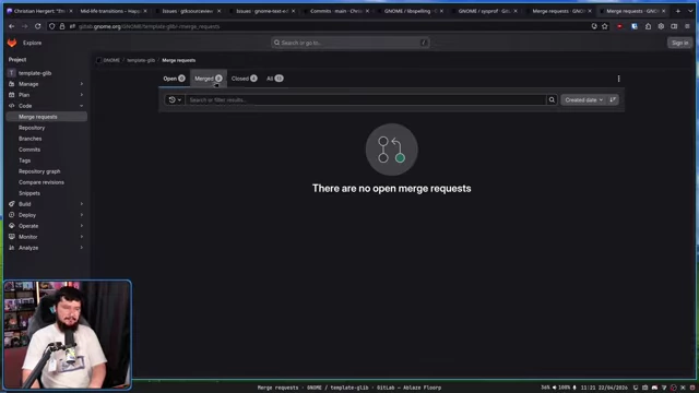 Template GLib merge requests, showing only nine merged requests over its entire lifespan