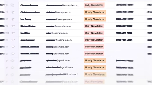 A list of email addresses with newsletter subscriptions, demonstrating an owned audience asset.