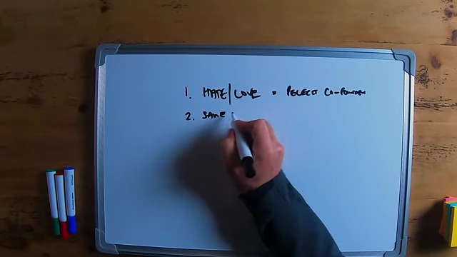 The speaker writing "same moral code" as a key criterion for a co-founder.