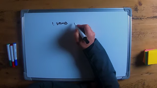 The speaker writing "values (care | Y/N)" as the first step in defining one's personal brand.