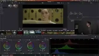 DaVinci Resolve interface showing node tree and scopes