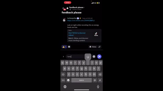 A Discord chat interface showing a user providing feedback on another creator's video.