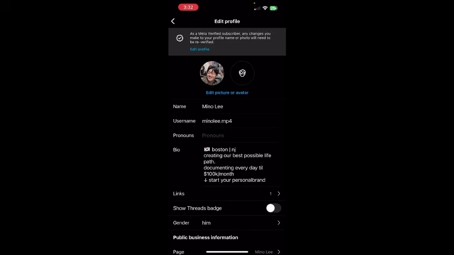 An Instagram 'Edit Profile' screen, showing the speaker's optimized bio with location, motto, mission, and call to action.