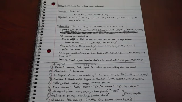 A handwritten note on a notebook detailing a script and a chronological list of B-roll shots to be used for the video.