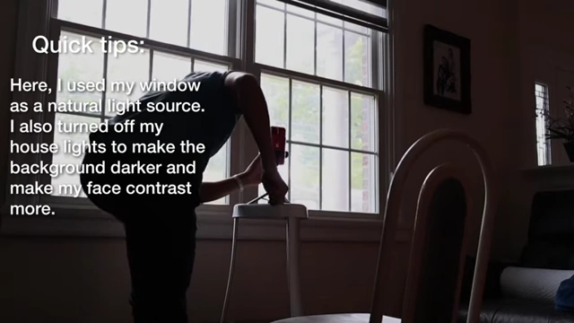 Quick tips for B-roll filming, demonstrating natural light usage from a window and turning off house lights for better contrast.