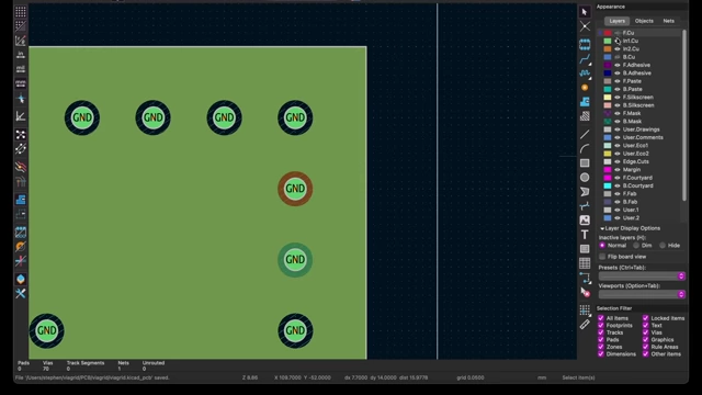 Conceptual design for a 4-layer VIA Grid board with dedicated ground planes