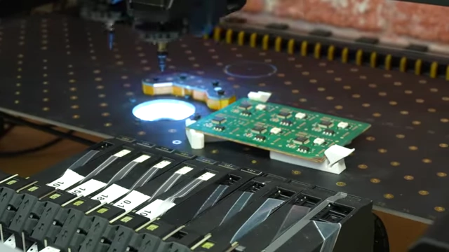 A completed PCB being assembled by the LumenPnP machine