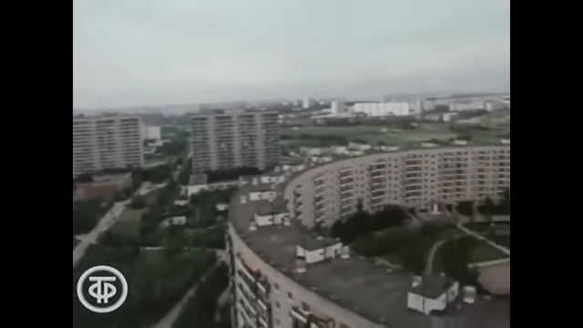 A view of Soviet apartment blocks, where wired radio sockets were mandated in every new development.
