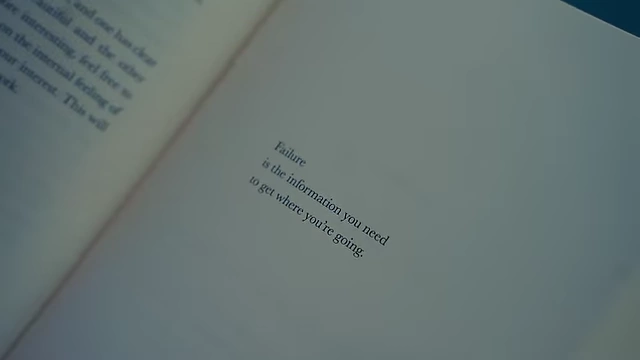 A quote emphasizing that "Failure is the information you need to get where you're going"