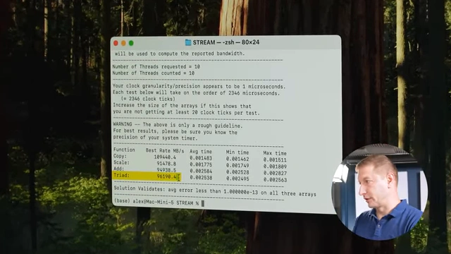Stream benchmark result on M4 Mac Mini showing Triad speed