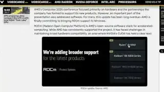 Screenshot of article discussing AMD adding broader Rockom support