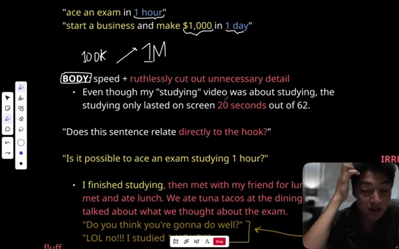 Text highlighting that in a 62-second studying video, the studying portion only lasted 20 seconds