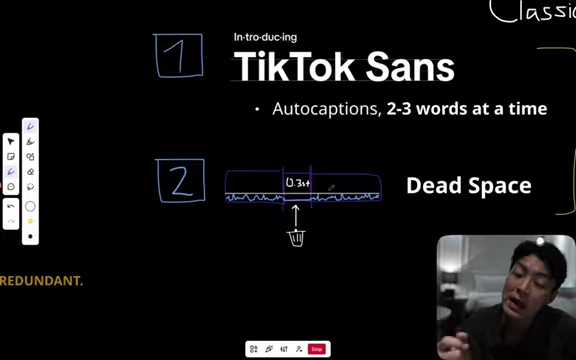 Visual highlighting that any dead space longer than 0.3 seconds should be cut from the audio timeline