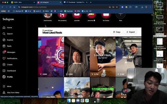 Screenshot of the speaker's Instagram Most Liked Reels, showing "481 Reels" posted over two years, indicating high volume