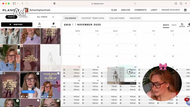 Demonstration of dragging content onto a calendar slot for scheduling posts within a content scheduling app.