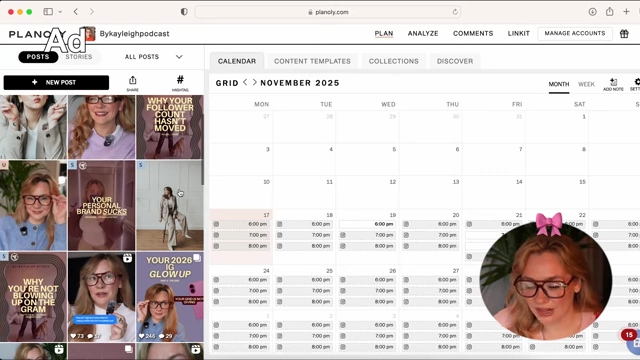 A calendar view in a content scheduling tool displaying multiple scheduled posts, marked with 'S' for scheduled.