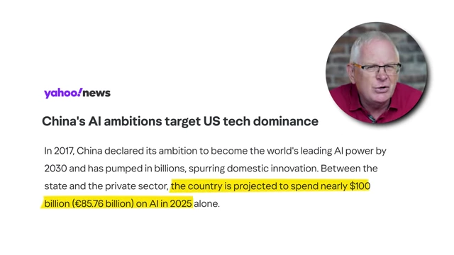 Yahoo News article snippet: "China is projected to spend nearly $100 billion on AI in 2025 alone"