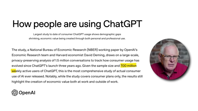 OpenAI study showing "700 million weekly active users of ChatGPT"