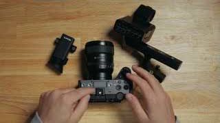 FX5 with EVF and XLR handle laid out, showing shared port