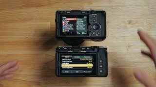 Comparison of the FX3's colorful menu (top) and the FX5's muted gray and yellow menu (bottom)