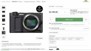 Screenshot showing the price of the Nikon Z6 camera at $2,196.95