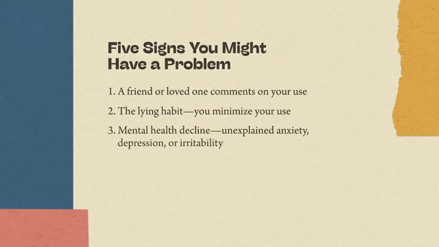 On-screen text describing the third sign of a problem: "Mental health decline—unexplained anxiety, depression, or irritability"
