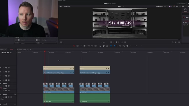 DaVinci Resolve 界面，显示 H.264 10 位 4:2:2 视频素材的时间线，作为 RTX 4090 的测试场景。