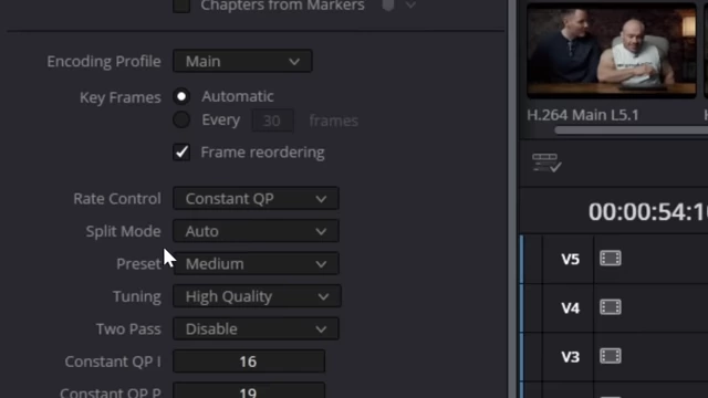 DaVinci Resolve 导出设置中“Split Mode”选项，默认为“Auto”。