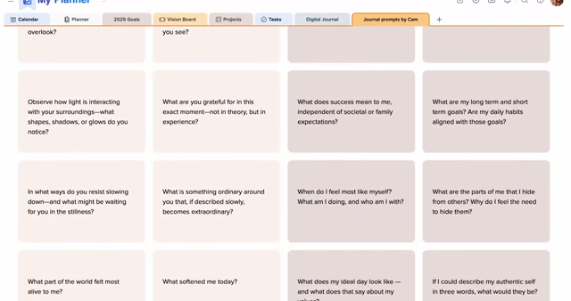 A template displaying various journal prompts for self-reflection and observation.