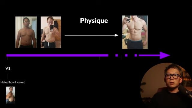 The speaker's personal physique transformation as an example of reaching Version 2.0