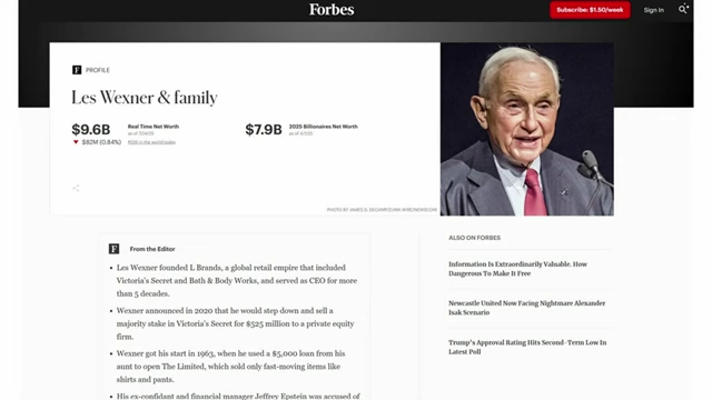 Forbes profile for Les Wexner, the billionaire founder of L Brands and Epstein's major client