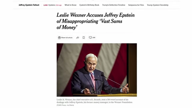 Leslie Wexner accused Jeffrey Epstein of misappropriating "vast sums of money"