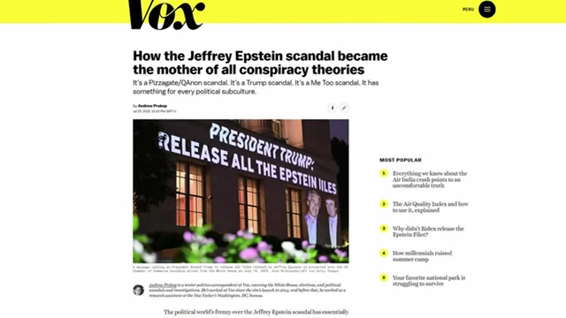 A Vox article describes the Jeffrey Epstein scandal as "the mother of all conspiracy theories"