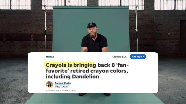 A news headline announces Crayola is bringing back fan-favorite retired crayon colors.
