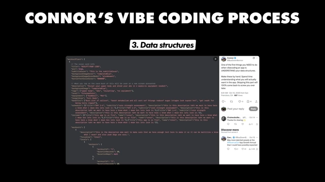 Example JSON data structure for AI coding in the Vibe Coding Process