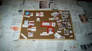 The investigation board visually connecting Monsanto to various entities and controversies.