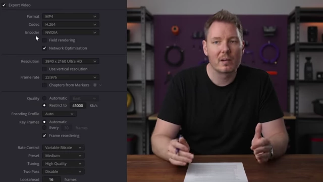 在DaVinci Resolve中使用NVENC导出的推荐YouTube设置