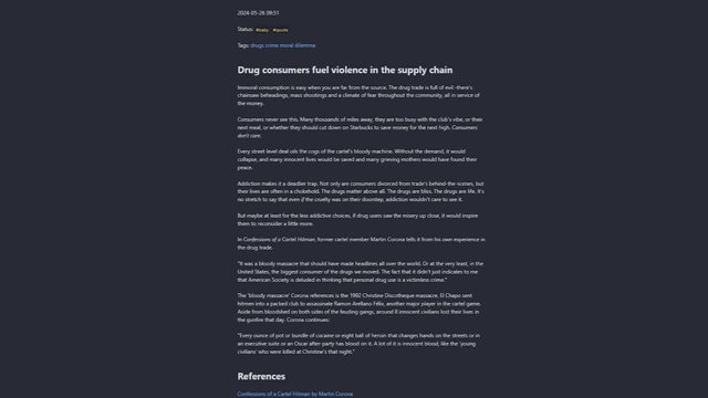 一篇关于毒品消费者与供应链暴力的迷你散文示例