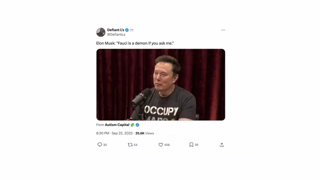 A tweet by Elon Musk stating, "Fauci is a demon if you ask me."