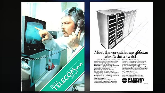 British Telecom Journal advertising a Plessey 4660/20 Telex and data switch with bubble memory.